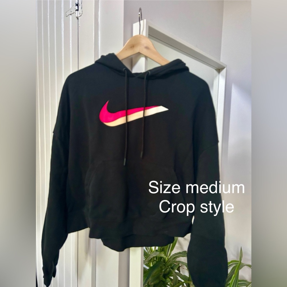 Nike Black Crop Hoodie with Pink Logo